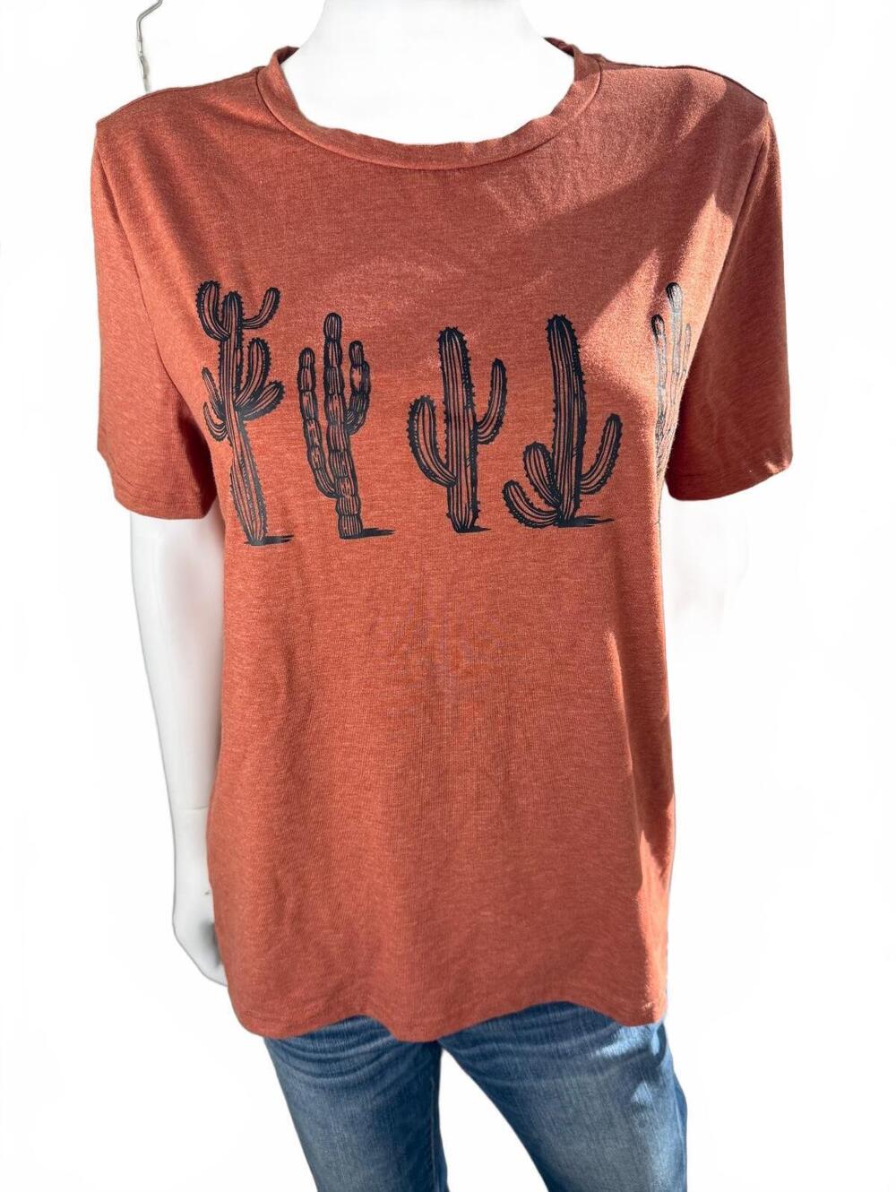 Rust Orange Cactus Graphic T-Shirt Size Medium/Large
